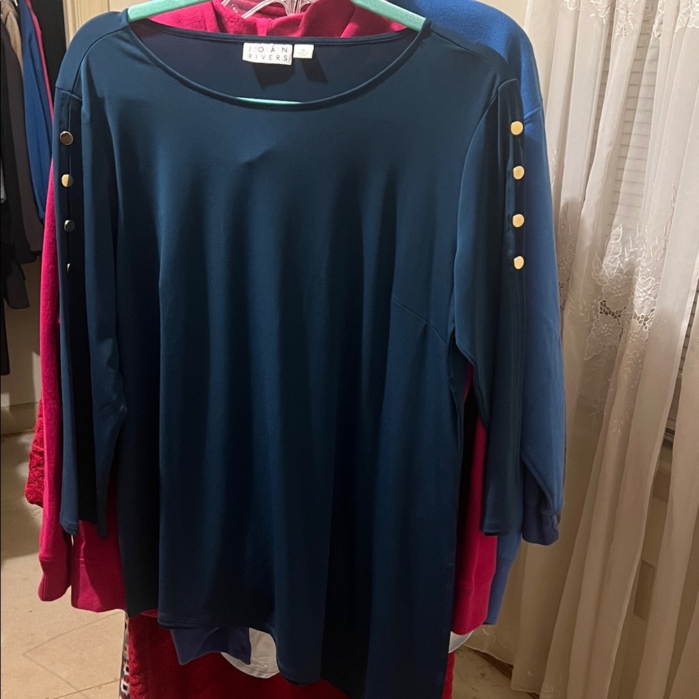 Joan Rivers Teal Top with Gold Button Accents
